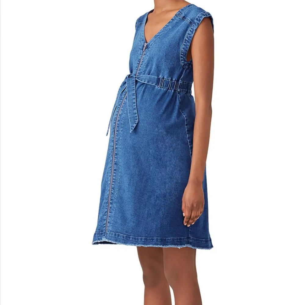 Zip denim maternity dress